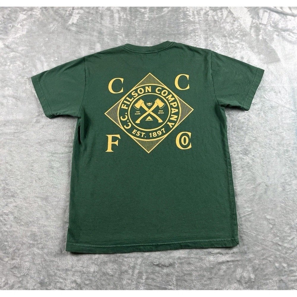 Filson Shirt Men Small Green CCFC Lumberjack Pioneer Graphic Tee USA Made Cotton